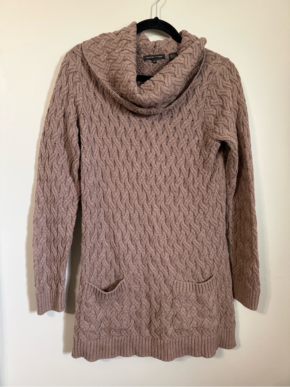 Jeanne Pierre Cowl Neck Sweater Tunic Cable Knit Pockets Mauve Size M